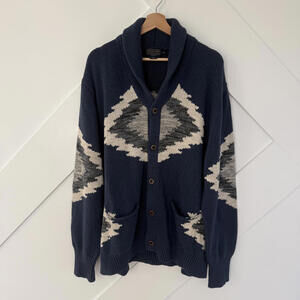 Pendleton XXL Navy Blue Cotton Cardigan Sweater with Geometric Aztec Pattern